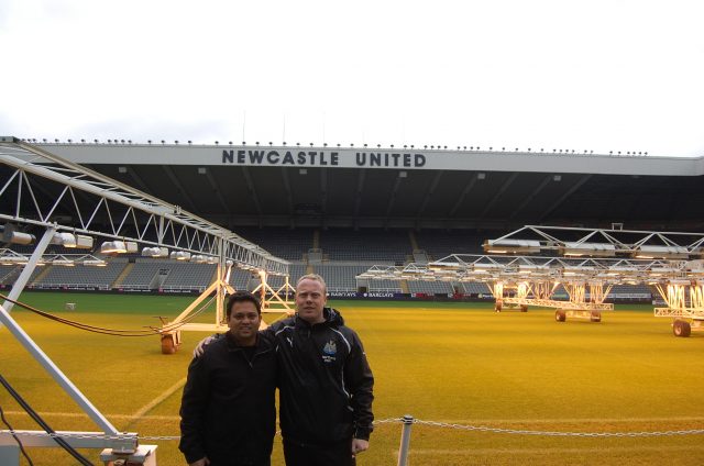 Jehan Kothary (left) with Craig Dean, Former Head of Player Development at Newcastle United FC.