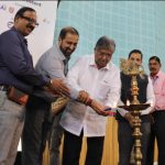 Chief guest, Chandrakant Patil with other guests lighting the traditional lamp to signify the opening of the 60th National Chess championship at the boxing hall of the Balewadi Sports Complex on Wednesday.