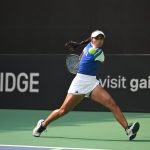 Vaidehi in action at BJKC at Balewadi tennis stadium on Thursday.