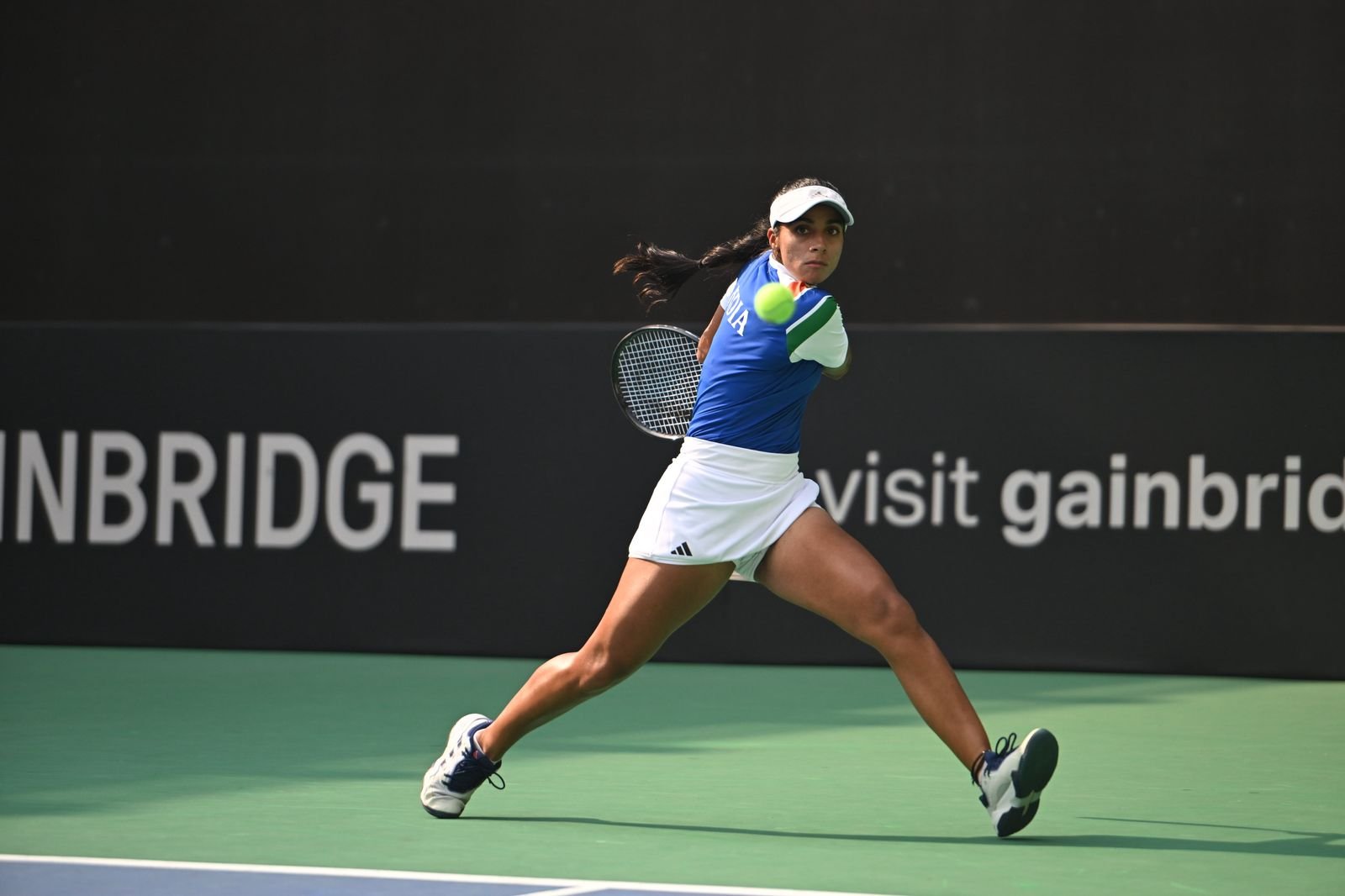Vaidehi in action at BJKC at Balewadi tennis stadium on Thursday.